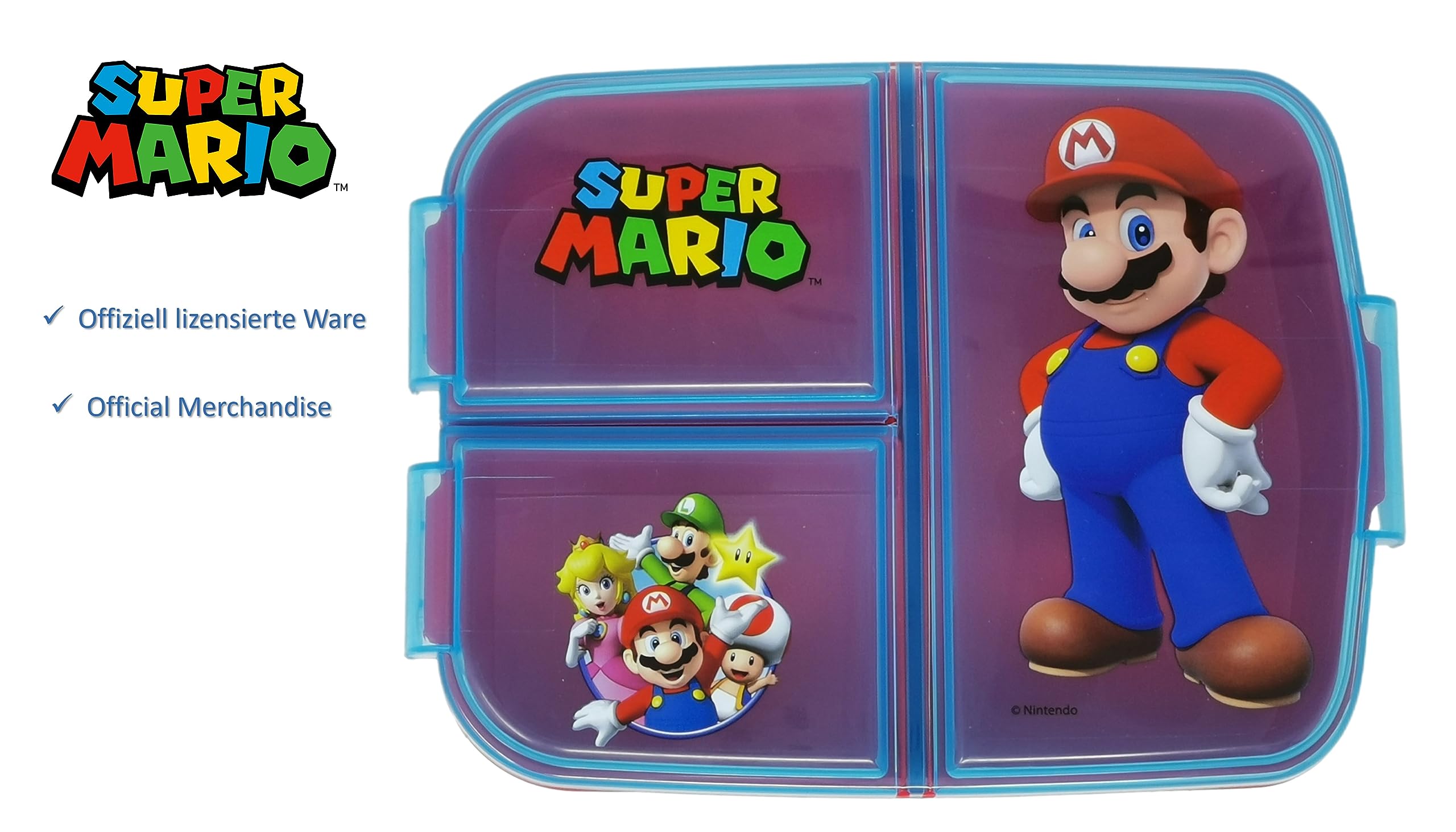 Fiambrera para niños, con compartimentos, para guardería, de plástico sin bisfenol A (Super Mario)