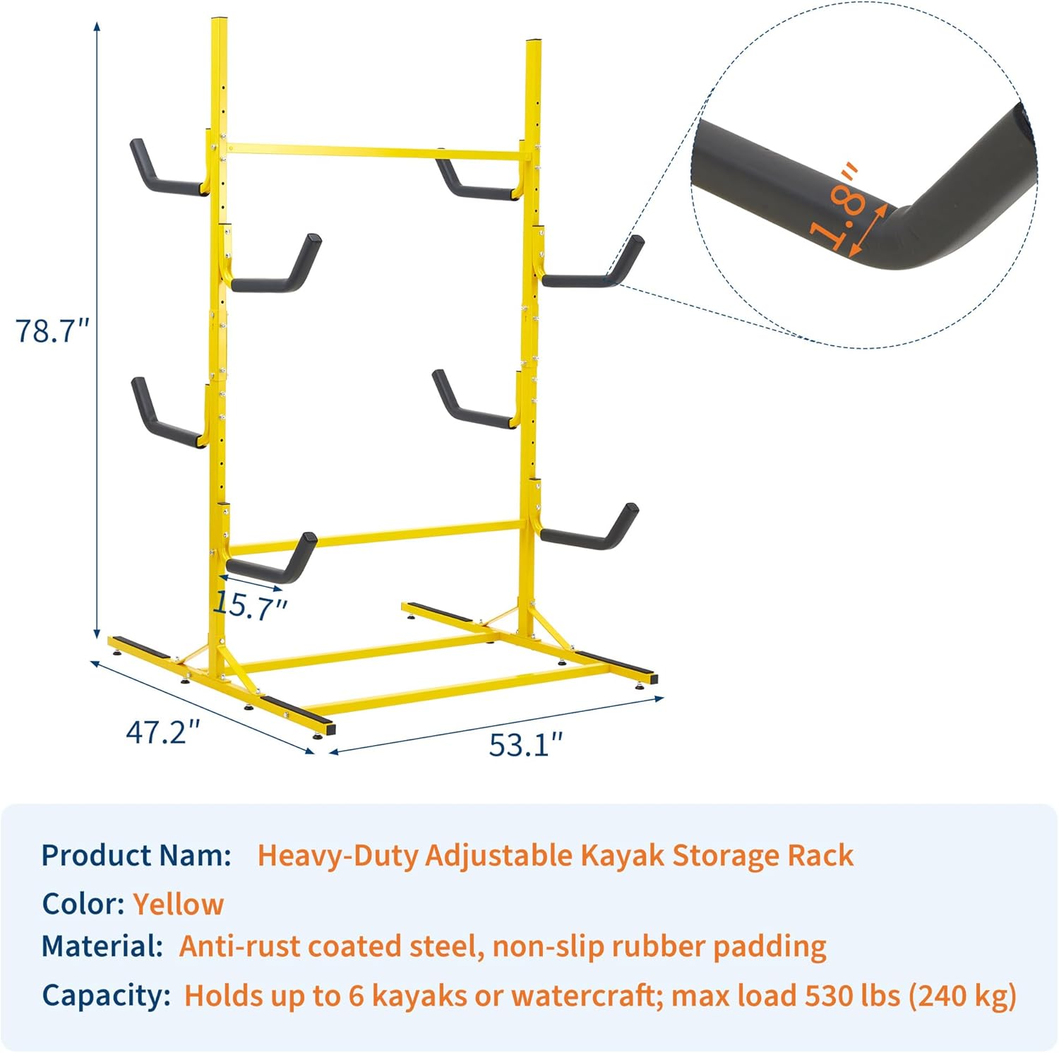 Garvee Kayak Storage Rack, Kayak Stand for 4 Kayak Canoe Paddleboard, Heavy-Duty Steel Kayak Hanger Holder with Padded Arms and Adjustable Width,Hold Up to 530 LBS for Indoor Outdoor Storage