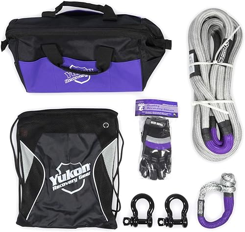 Yukon Gear & Axle YRGKIT-1 Kit de equipo de recuperación todoterreno, 1 paquete, cuerda cinética de 30 pies de 78 pulgadas, 2800 libras, grillete
