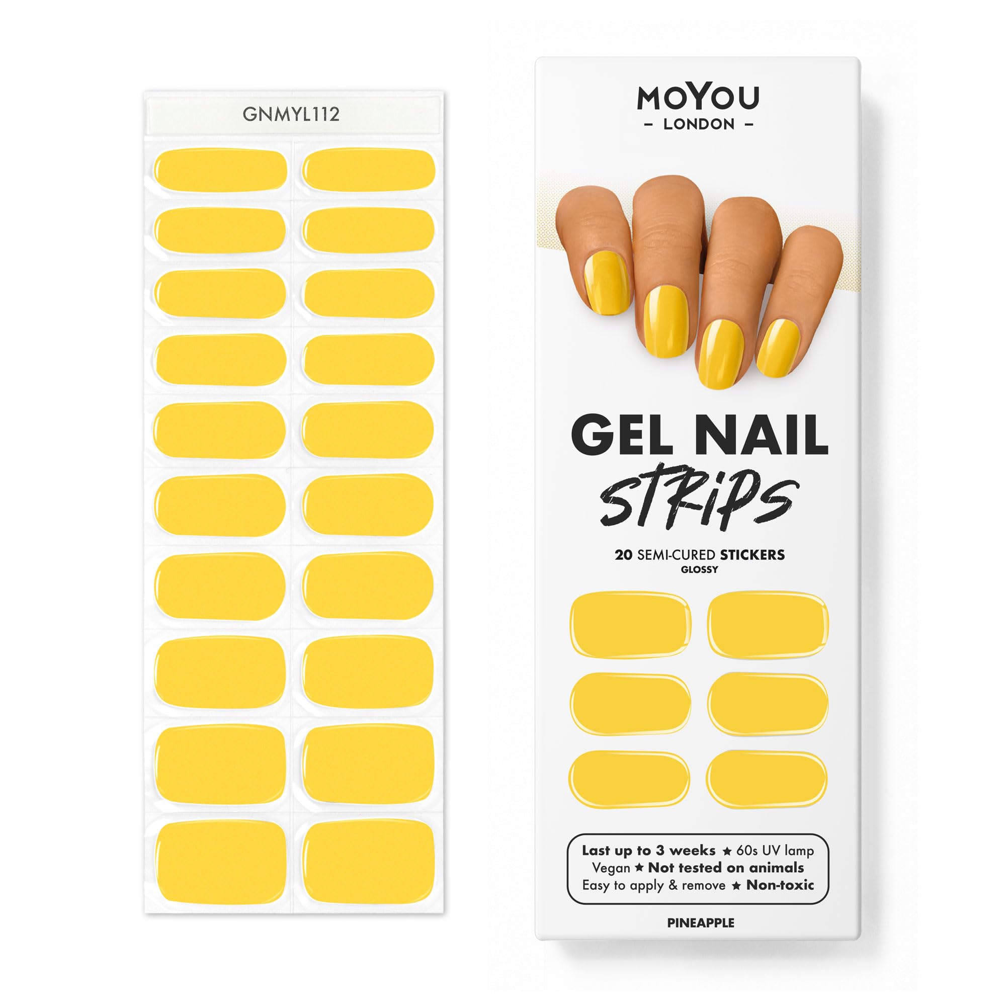 MOYOU LONDON Semi Cured Gel Nail Strips - 20 Pcs. Nail Wraps for Salon-Quality Manicure - Works with Any UV Nail Lamp - Easy to Apply, Trim, & Remove Gel Nail Stickers