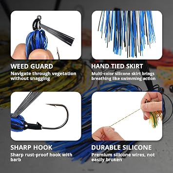 Fishing Jig with Weed Guard, 3/8 oz, Pack of 6