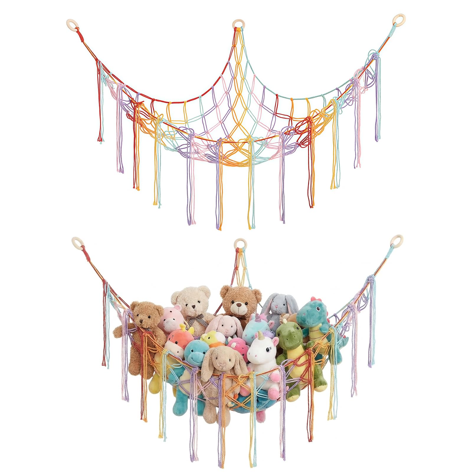 Teddy Hammock, 2Pcs Toy Hammock for Stuffed Animals, Corner Toy Storage Net Soft Plush Toys Storage Net for Kids Bedroom and Playroom(Colorful)