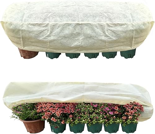 DINGBAI Plant Frost Cover, Rectangular Planter Plant Winter Frost Blanket, Plant Frost Tree Cover Bag with Zip Drawstring, Reusable Frost Fabric for
