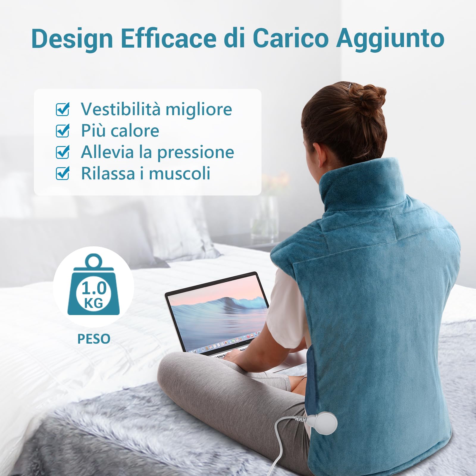Comfytemp Termoforo Elettrico, Termoforo Ponderato per Schiena, Cervicale e Spalle, 9 Livelli di Riscaldamento, Termoforo Cervicale e Spalle, Cuscino Termico con Spegnimento Automatico, 53x 85cm