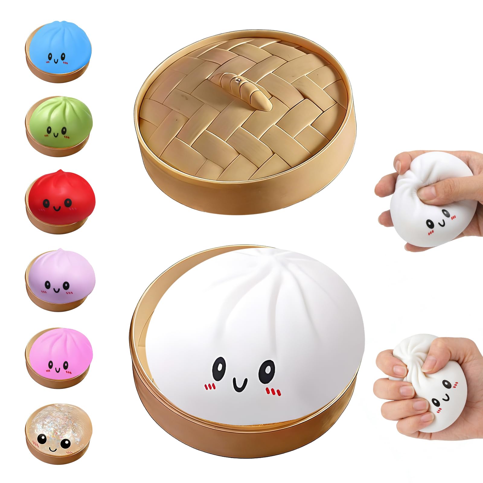 Dumpling Squishies Toy, Giant Glitter Dumpling, Colorful Steamed Bun Stress Balls Fidget Sensory Toy,Squeeze Dough Ball Stress Relief Hand Toys with Food Steamer Stretchy Desk Toys (Blue) — view 11
