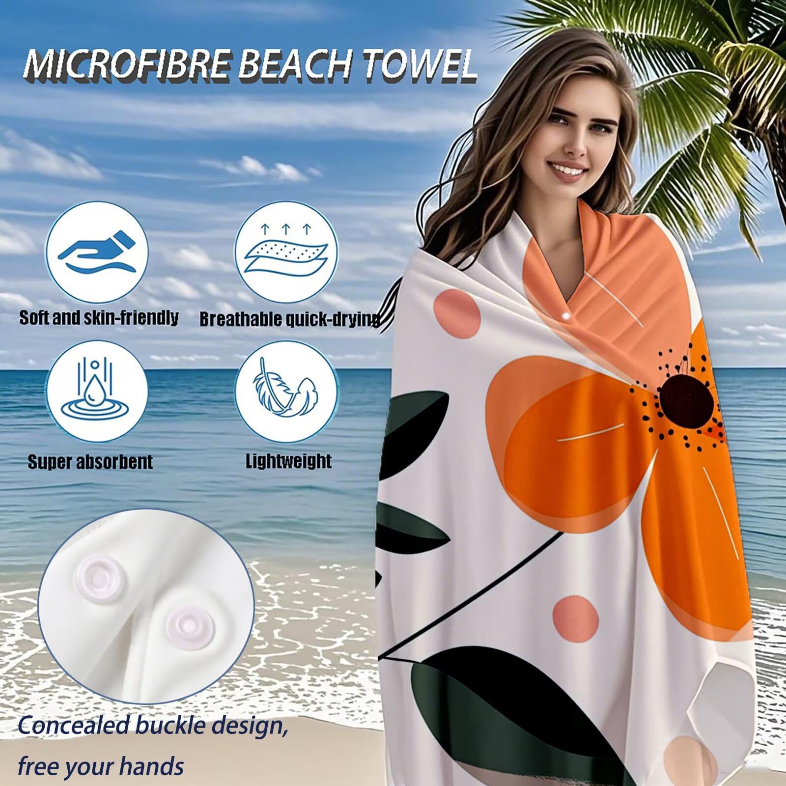 Toallas de Playa Microfibra Flor Toalla Playa Grande 180x90 cm Mujer Hombre Secado Rápido Absorbente Toallas Gimnasio Suave Sin Arena Ligera Toalla Microfibra para Playas Piscina Viajes Camping Q-207