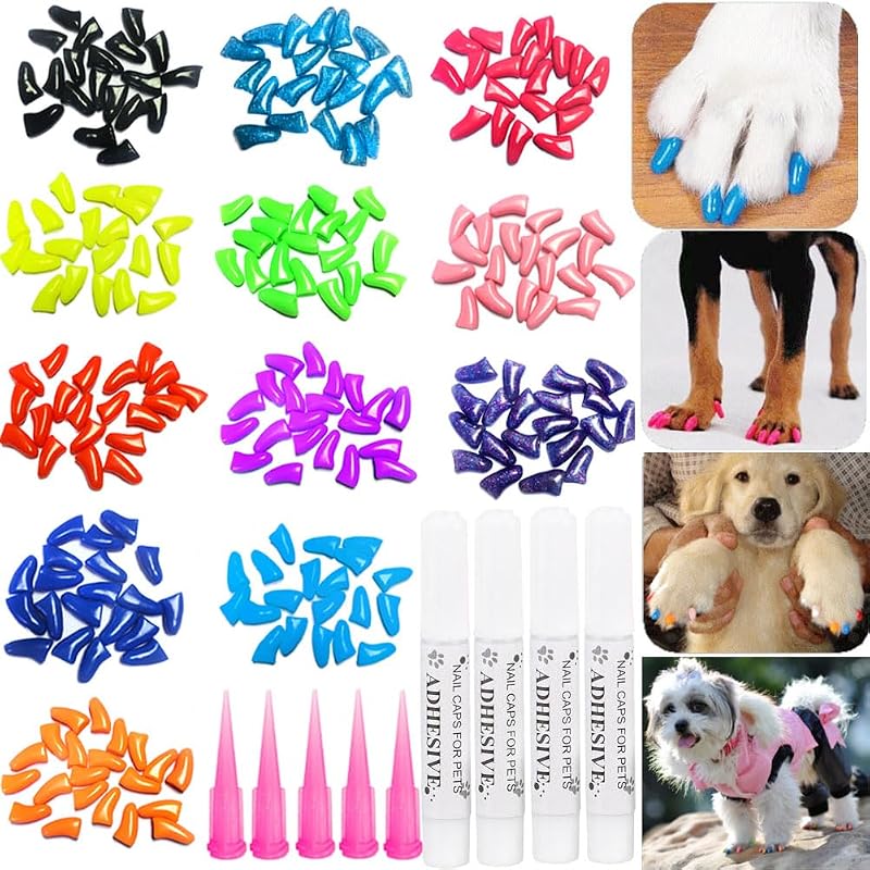 VICTHY 100pcs Dog Nail Caps & Claw Caps with Adhesive Glue and Applicators