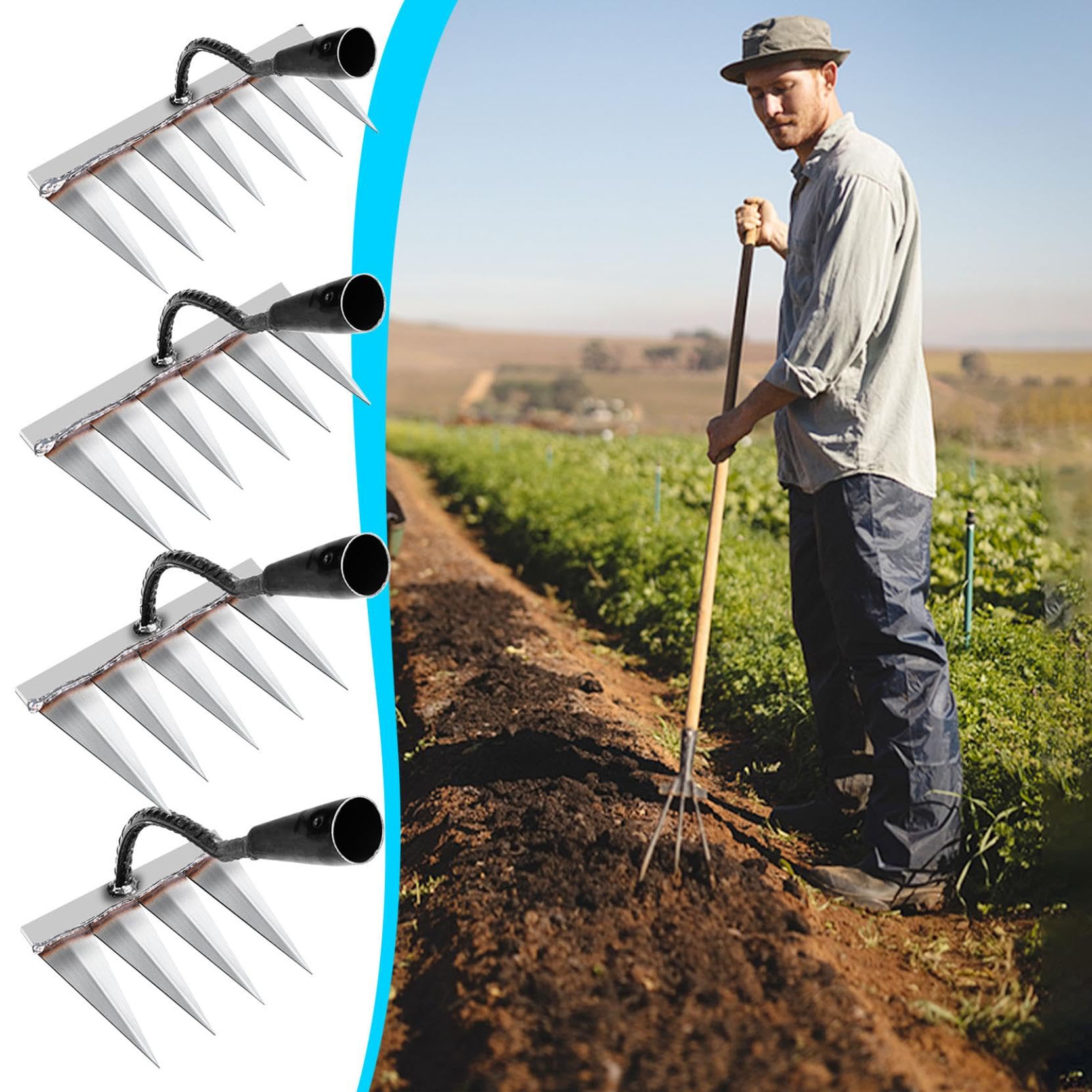 Eisenrechen Mit 7 Zähnen – Robuste Gartenharke Zum Jäten, Bodenlockern & Nivellieren, Inkl. Handschuh
