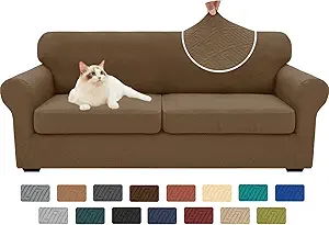 XINEAGE New 3 Pieces Couch Covers for 2 Extra Large Cushion Sofa Super Stretch Sofa Cover for 2 Large Seat Universal Loveseat Slip Cover for Living Room (Brown), 71"-91"(2 Cushions)
