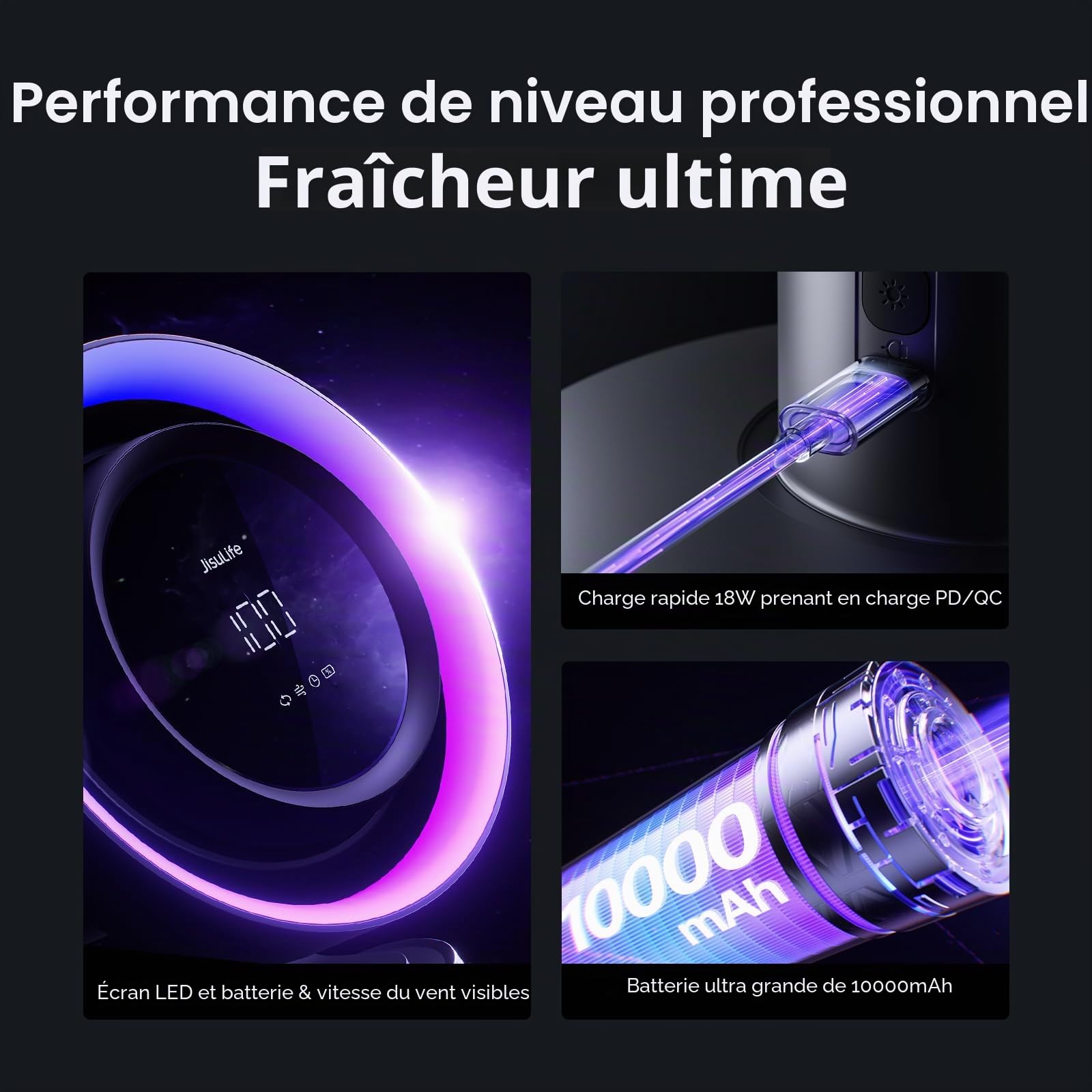 JISULIFE Ventilateur de Table 3-en-1 avec Purificateur d’Air et Lumière RGB