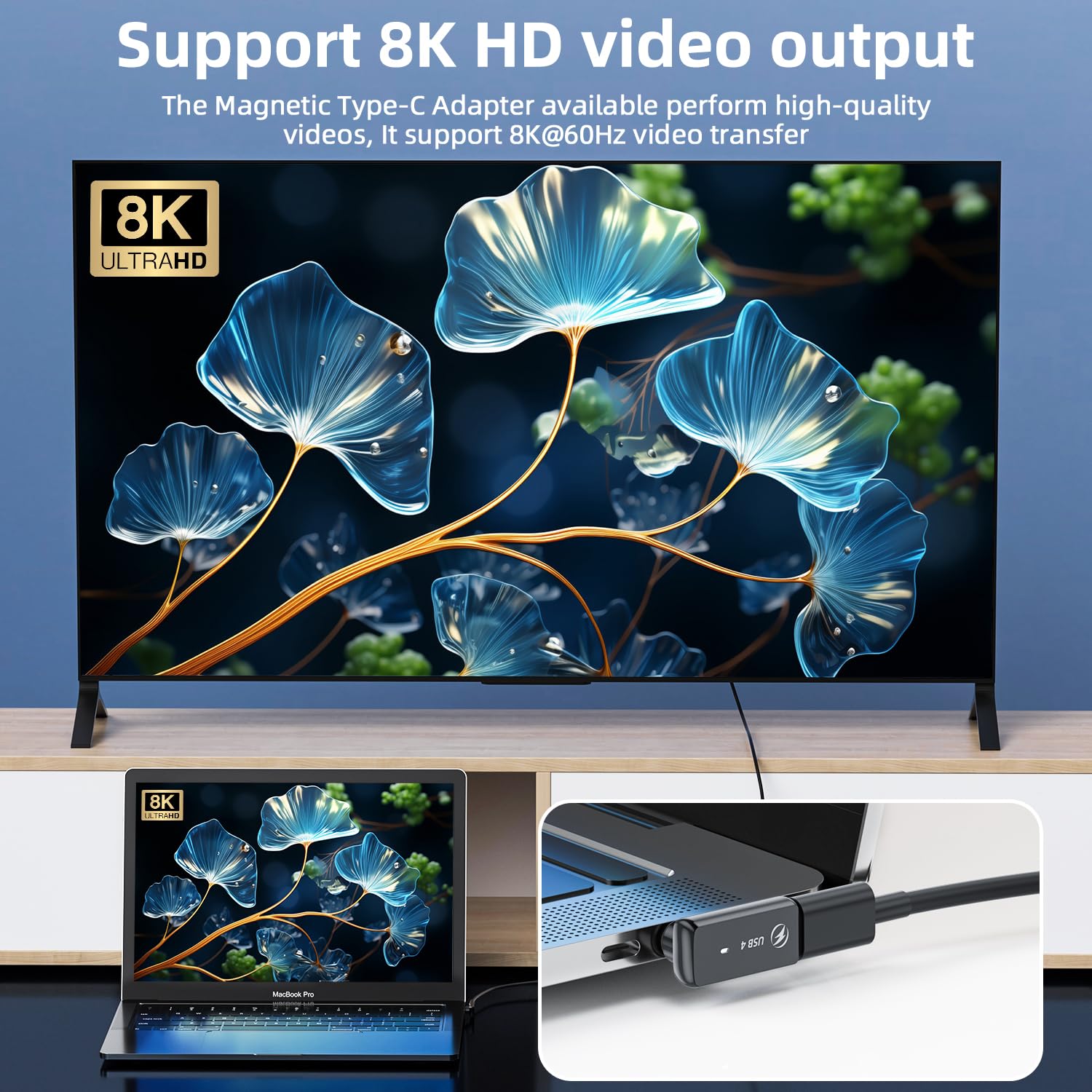 Adattatore magnetico USB-C 240 W (2 pezzi) adattatore magnetico USB-C a 90 gradi, 24 pin, con ricarica rapida PD, USB 4, 40 Gbps, 8 K, 60 Hz per Thunderbolt 3/4, MacBook Pro/Air e altri dispositivi di