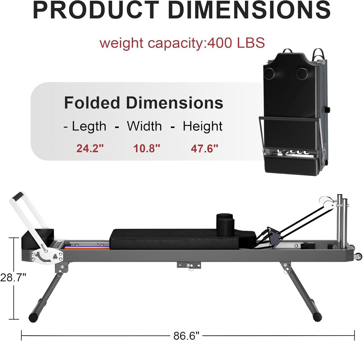 Casaphoria Pilates Reformer Machine, Foldable Pilates Equipment for Home Workouts with Springs and Cords, Pilates Machine for Home Use, Ideal for Beginners, Holds Up to 330 lbs