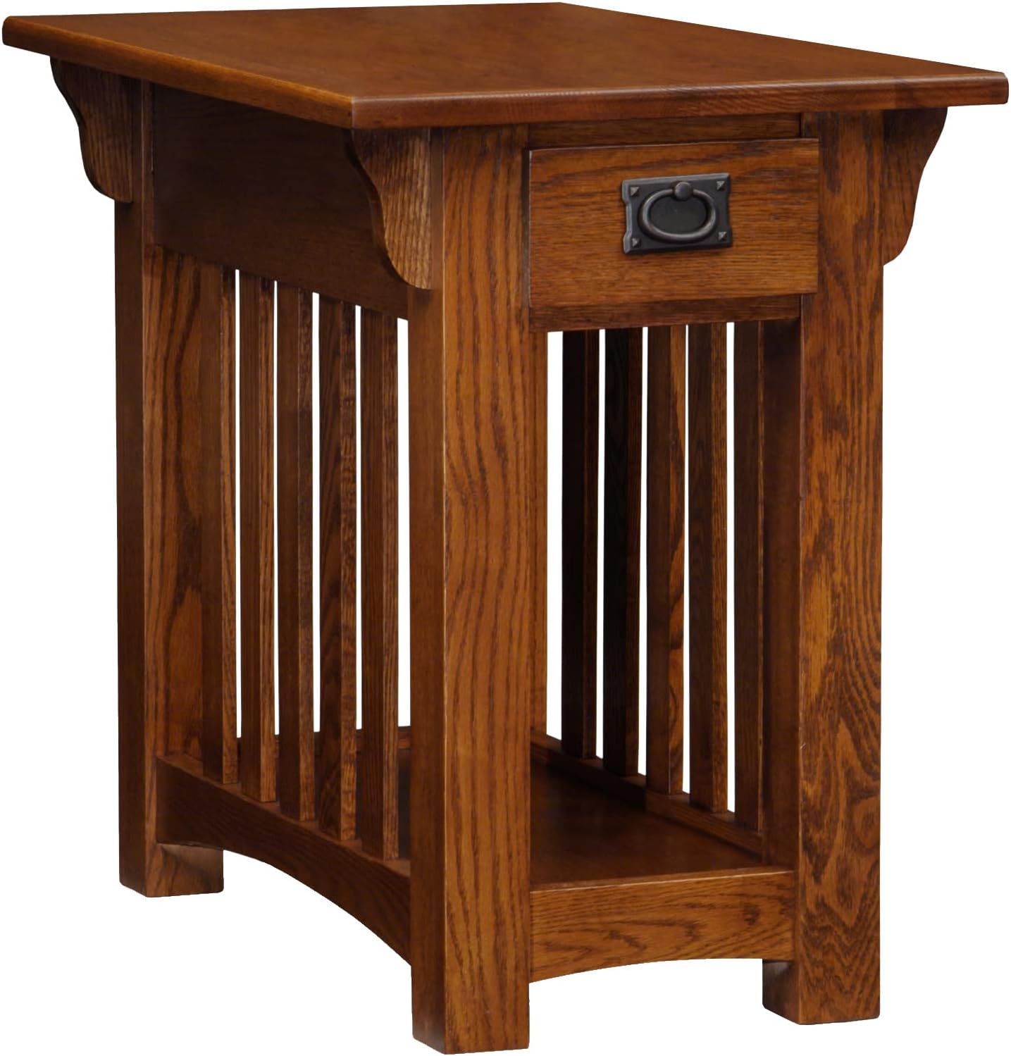 Leick Home Mission End Table, Solid Wood Construction, One Drawer, Bottom Display Shelf, Slatted Sides, Easy-Assembly, Medium Oak, 25.0 in. L x 17.0 in. W x 23.0 in. H, 8206
