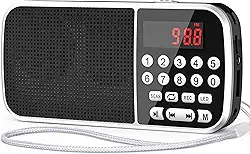 Rádio digital AM FM com Bluetooth 5.3, rádio transistor pequeno com melhor recepção, bateria recarregável de 2000 mAh operada com alto-falante de 5 W, cartão TF, reprodução de MP3 USB, conector de