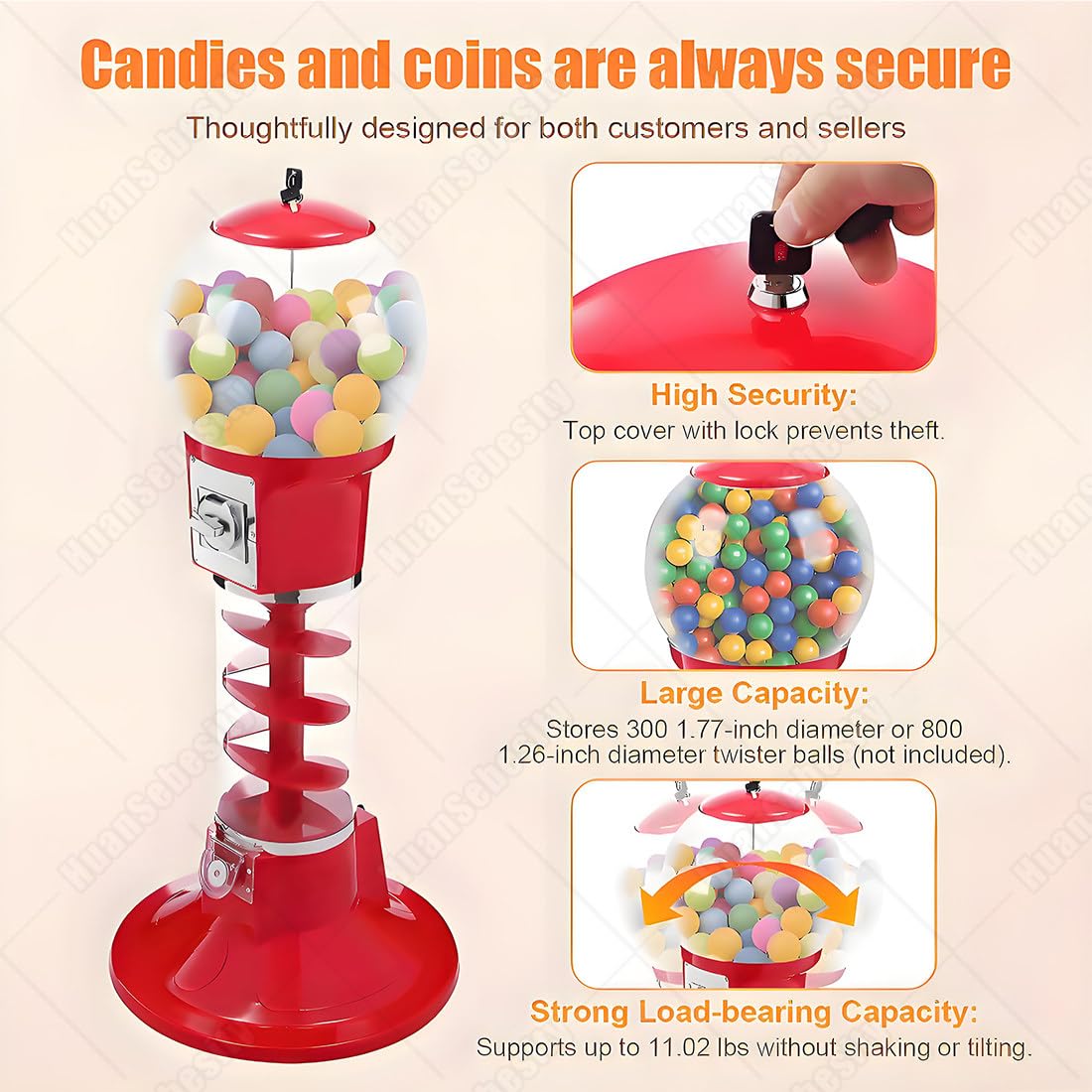 Distributore Cialde a Moneta,‌distributore Gumball Capsula Automatico a Spirale,Dispenser Monete Gumball a Spirale Commerciale,per Fiere E Marketing Promozionale‌ Blue
