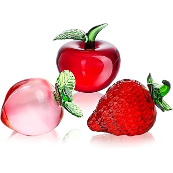Set of 3 Crystal Fruits Home Kitchen Glass Red Strawberry Apple Peach Fruit Decoration Wedding Birthday Table Decoration