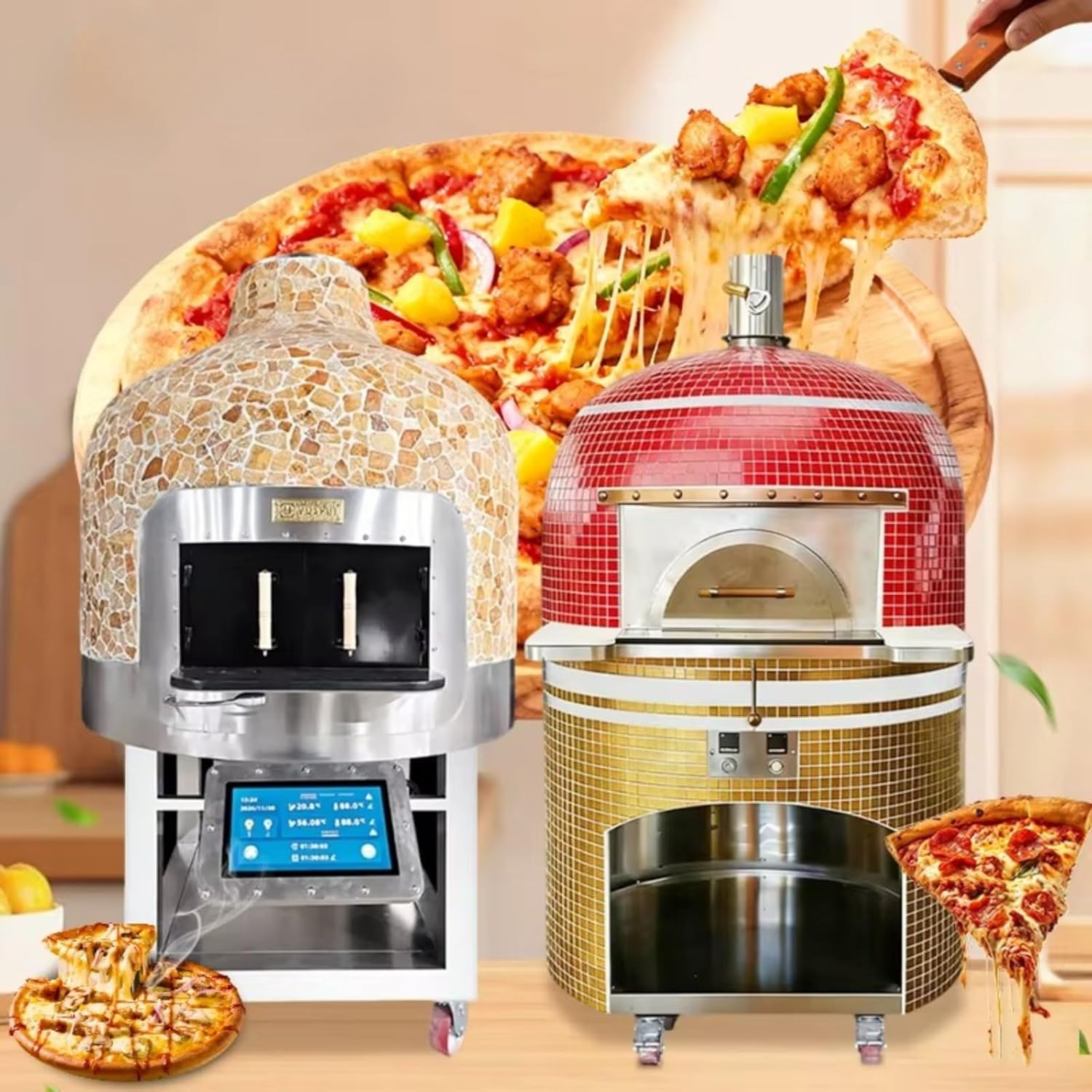 Pizza Oven Outdoor Portable Wood Fired, Backyard Camping BBQ Pizza Maker, Fast Heating Outdoor Cooking Oven Stainless Steel, Countertop Pizza Oven with Pizza Stone and Pizza Peel Included