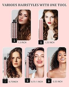 Curling Iron Set, MOCEMTRY 5 in 1 Curling Wand Interchangeable Ceramic Barrels(0.35-1.25) and Thermal Brush Curling Iron, Instant Heat Up Hair Curler, with Protective Gloves & 2 Clips