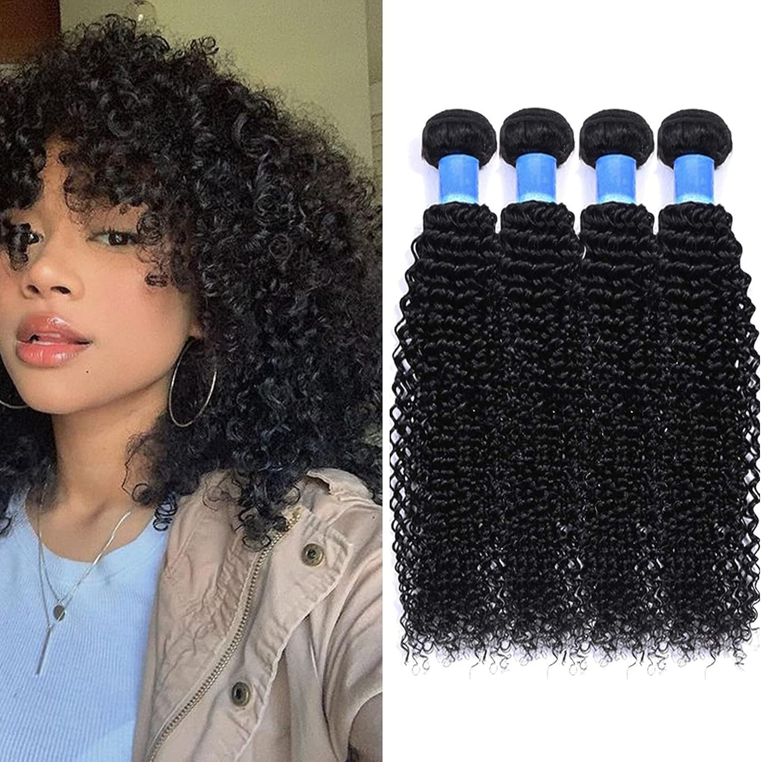 Set of 4 Curly Brazilian Weaves - 14 Inches - Brazilian Hair Extensions - 50g/bundle (200g Total)-Natural Virgin Human Hair Extensions