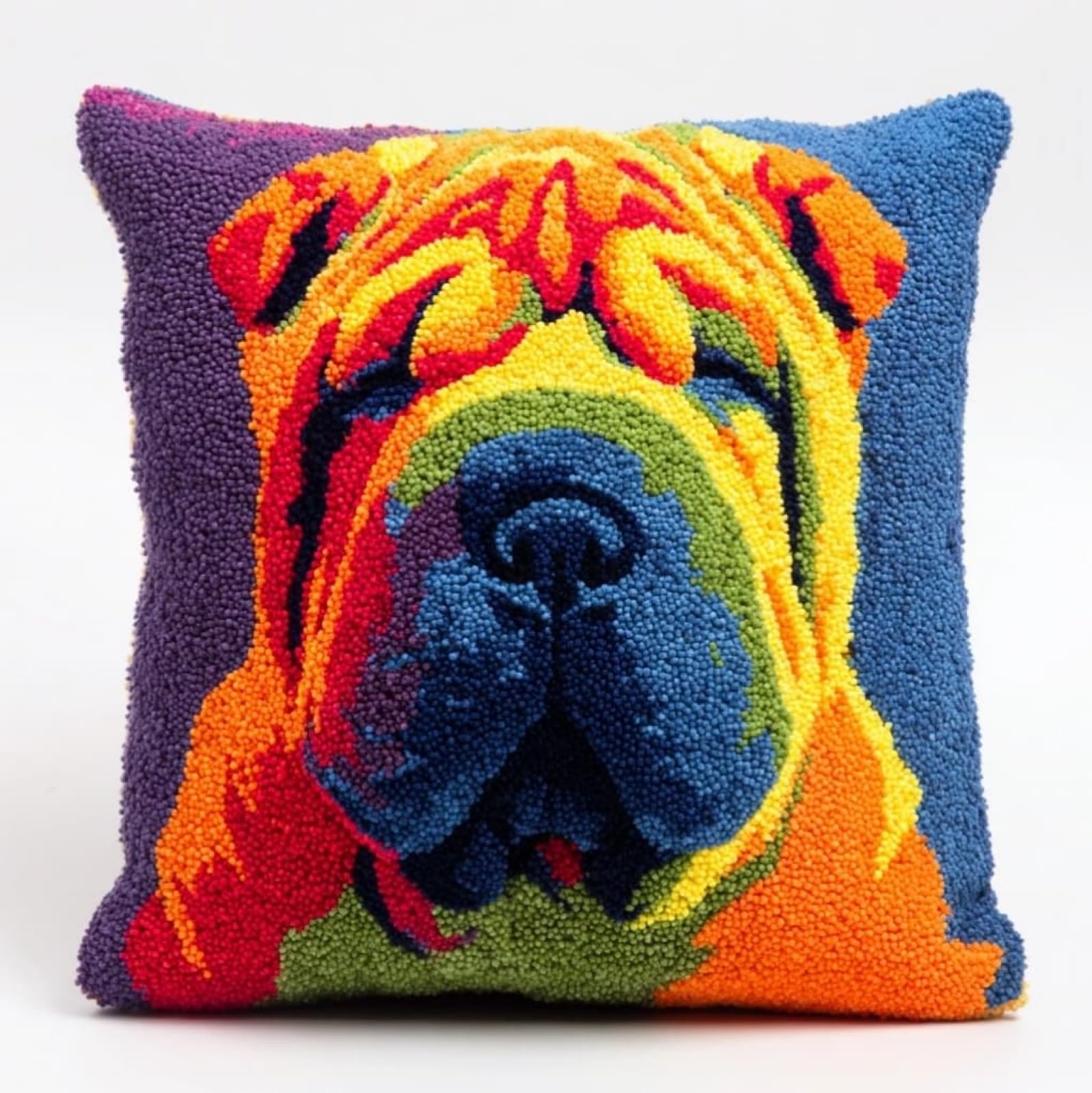 Axiangzik Latch Hook Cushion Kit For Adults & Beginners,Shar Pei Dogs 17X17in Diy Craft Cushion Cover Set With Pre-Printed Canvas For Home Sofa Bedroom Decor