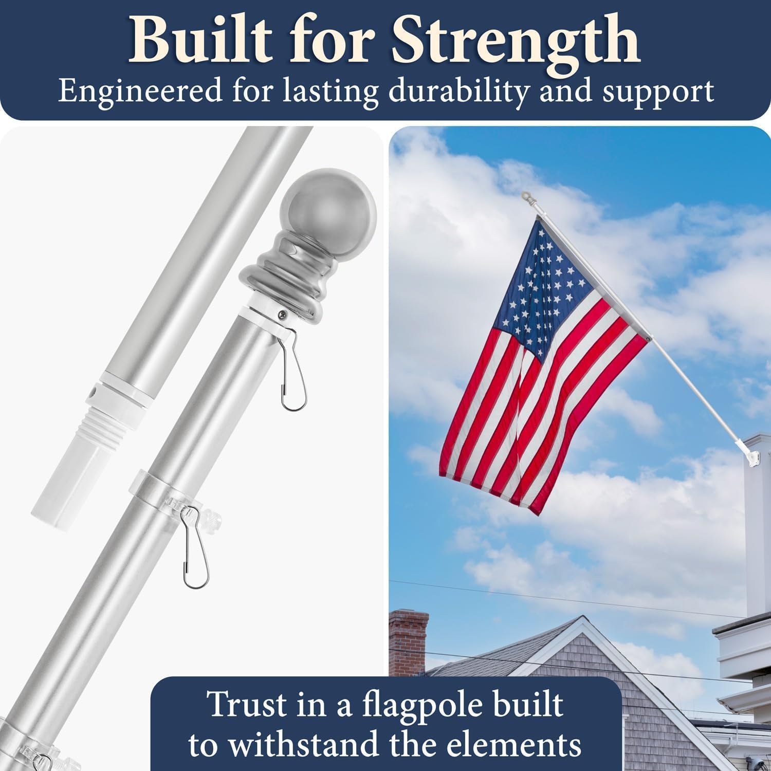 Flag Pole for Outside House – 6FT Aluminum Flagpole Kit with Wall Mount Bracket – Heavy Duty Flag Pole Holder for Residential or Commercial Outdoor Use – Fits 3x5 American Flags - Image 5