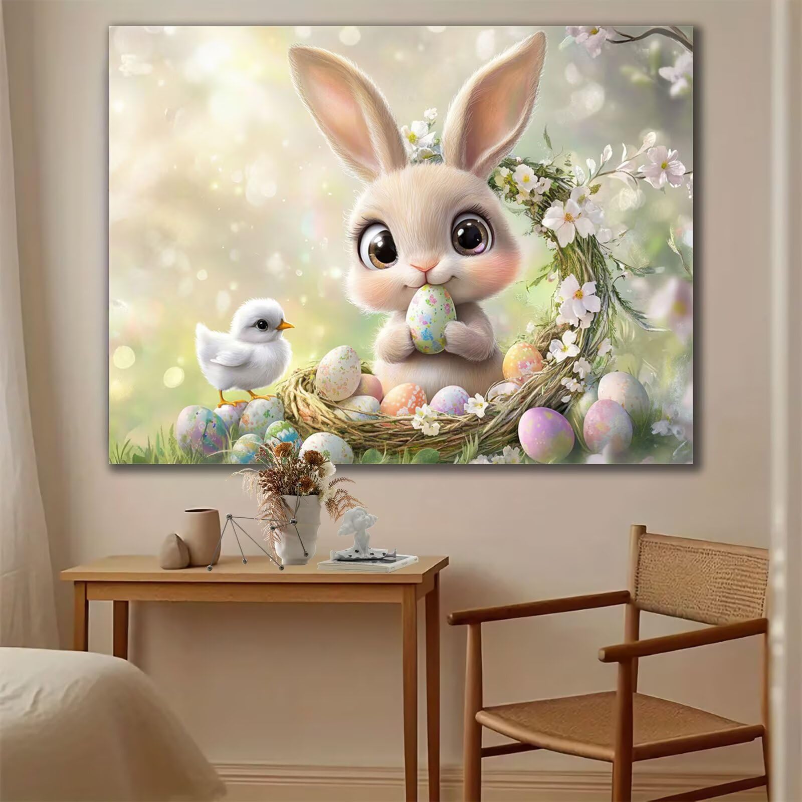 Peinture Numero Adulte Pâques Peinture Numero Lapin DIY Paint by Numbers Enfant Débutants Activité Manuelle kit avec Pinceaux et Peintures Acryliques, Loisirs Créatifs Femme Cadeau 50x70 cm 2W-419