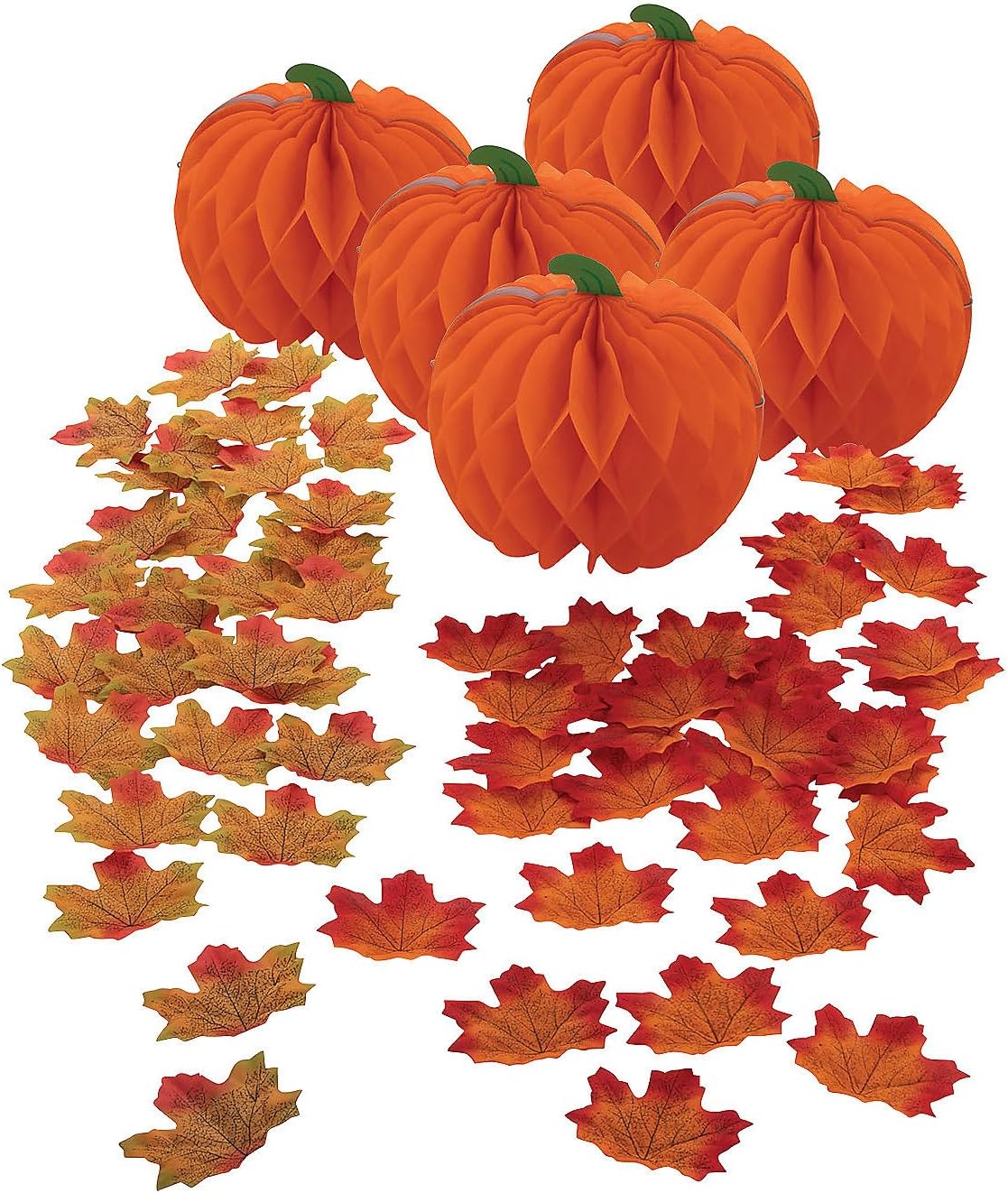 Fun Express Pumpkin Honeycomb & Fall Leaves Centerpieces for Tables - 6” x 7.5” Fall Decor - Perfect for Autumn Parties & Thanksgiving Celebrations - 105 Pieces
