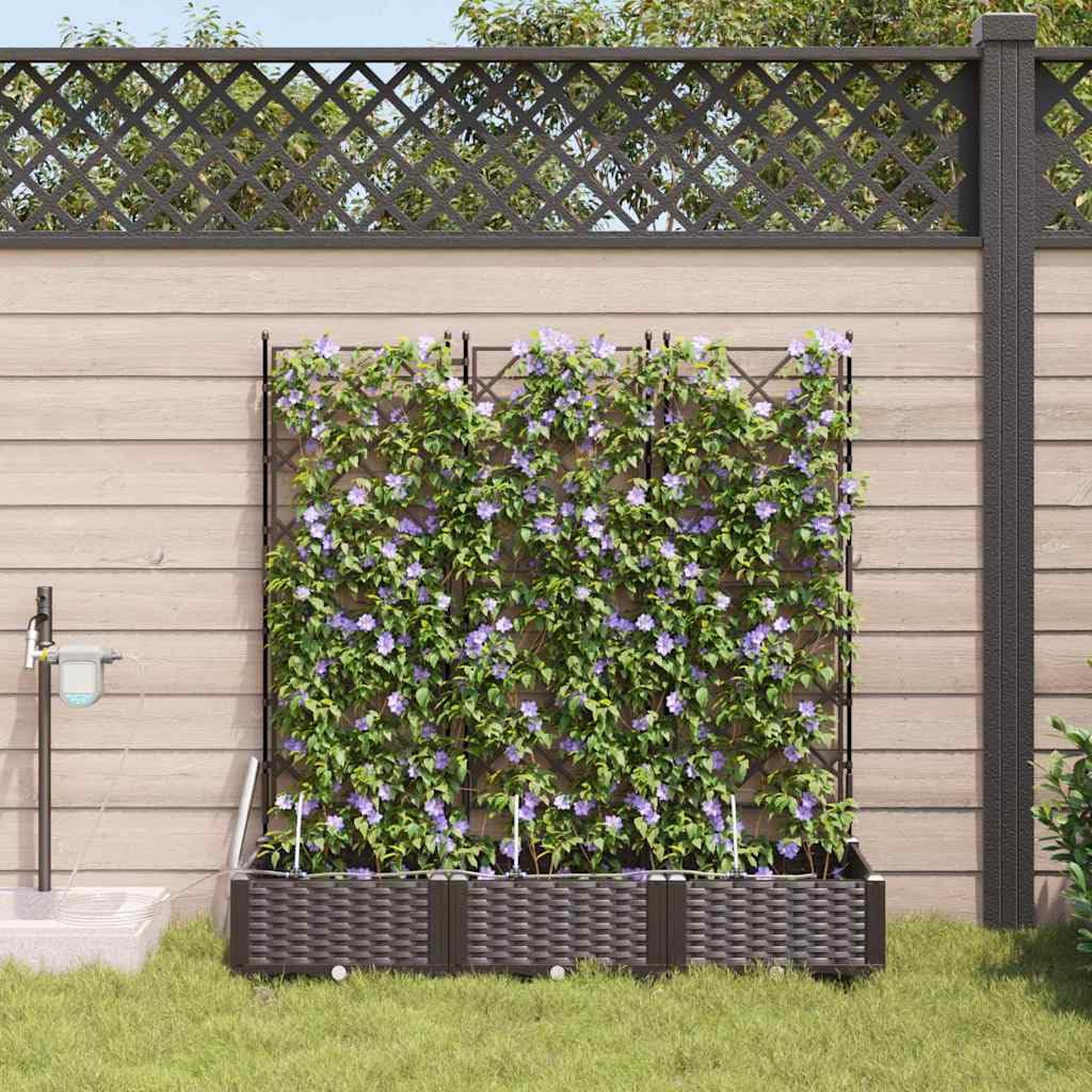 Lot de 3 pots de fleurs de jardin en plastique marron avec auto-arrosage - Pour l'extérieur - Design moderne pour terrasse et jardin - Facile d'entretien