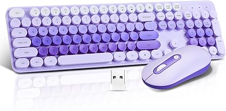 Wireless Keyboard and Mouse Combo, Full Size Compact Quiet Wireless Keyboard and Mouse Set 2.4G Ultra-Thin Sleek Design for Windows, Desktop, PC, Notebook, Laptop,Round Keys Purple Mixed Punk Color