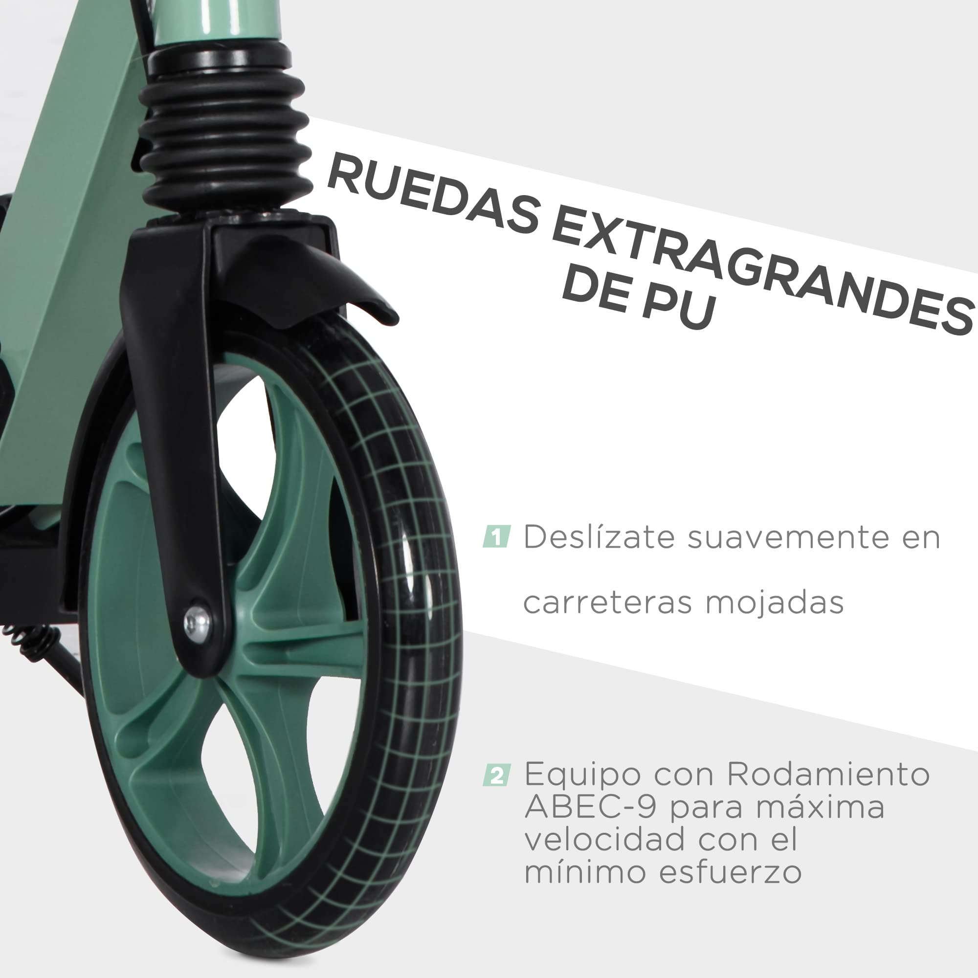 HOMCOM Patinete Plegable para Adultos y Niños de +14 Años Scooter Ligero con Manillar Ajustable Grandes Ruedas Ø200 mm Amortiguador y Freno Aluminio Carga 100 kg 91,5x36,5x91-104 cm — view 8
