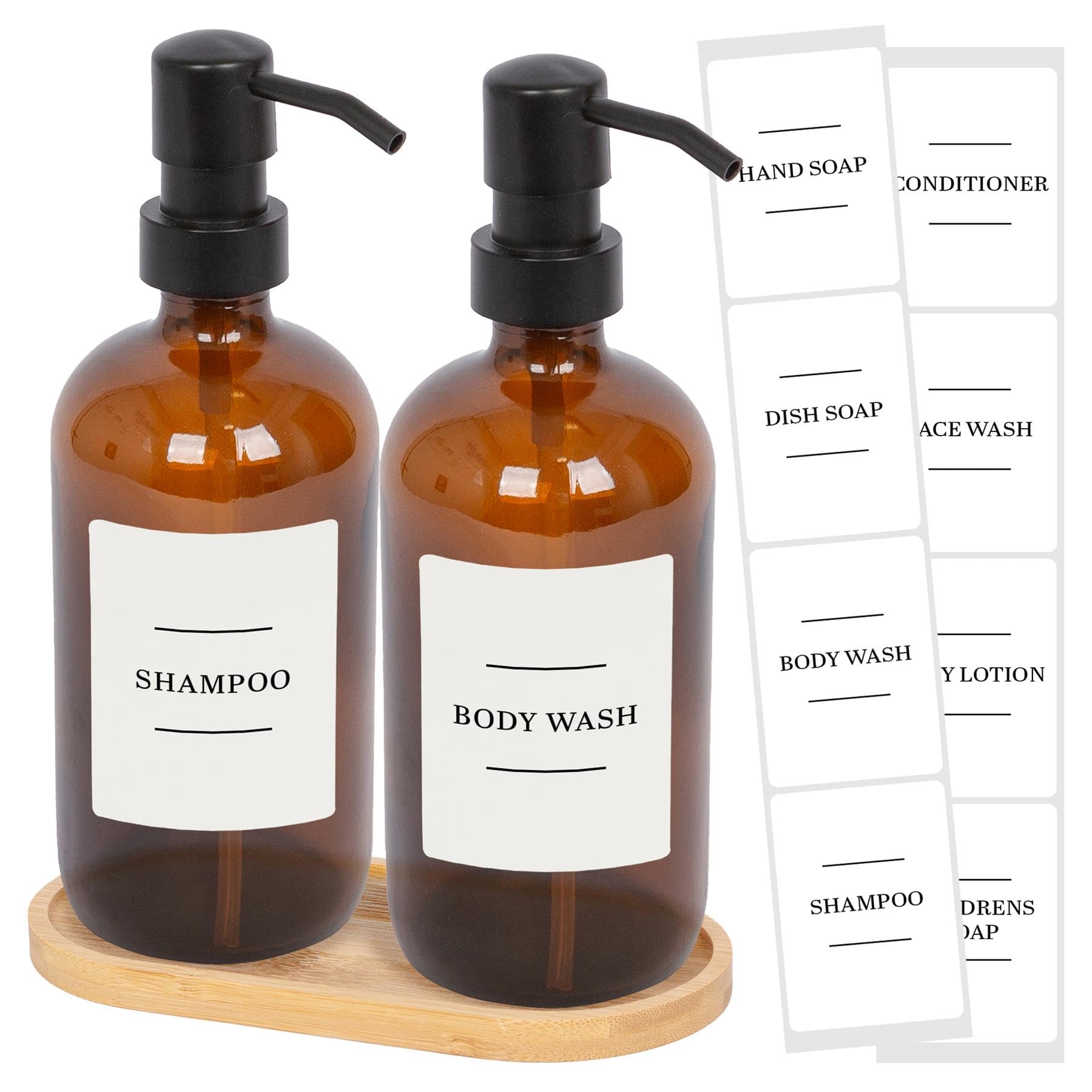 Harbour Housewares - Soap Dispenser Set - 500ml - Orange - Bamboo Tray