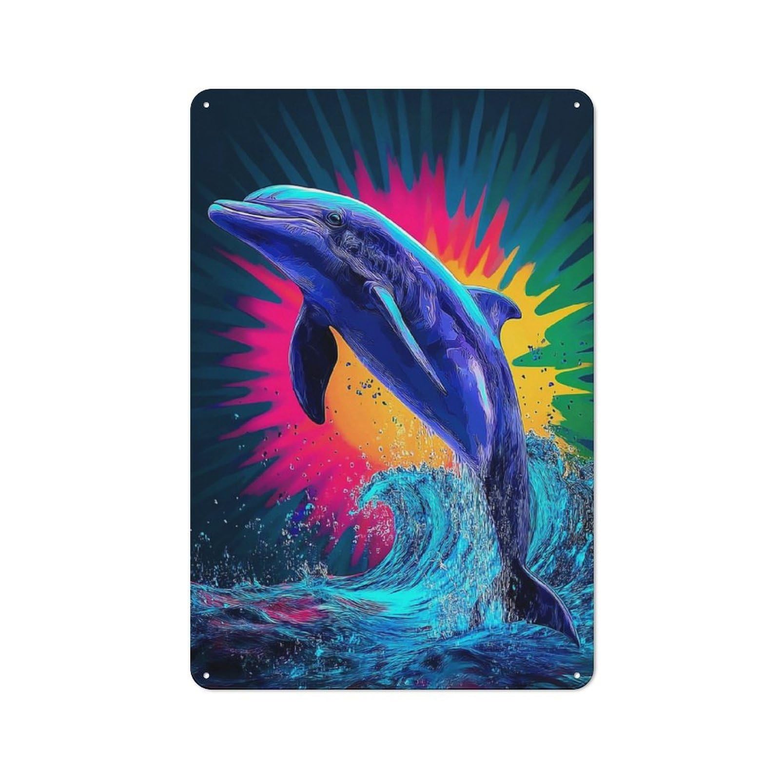 Junmoney Colorful Dolphin Splash Artwork 30X20cm Retro Tin Sign With For Living Room Or Hallway, A Decorative Metal Sign For Living Rooms And Hallways