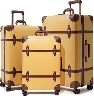 Vintage Luggage Sets for Women, PU Leather Retro Suitcase, Vintage Trunk...