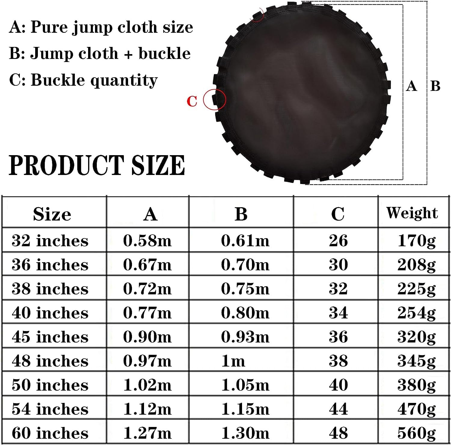 LXUKYG Trampoline Jumping Mat Mesh Trampoline Jumping Mat Accessories (only Jumping Cloth for Round Trampoline Accessories (Size : 60inches)