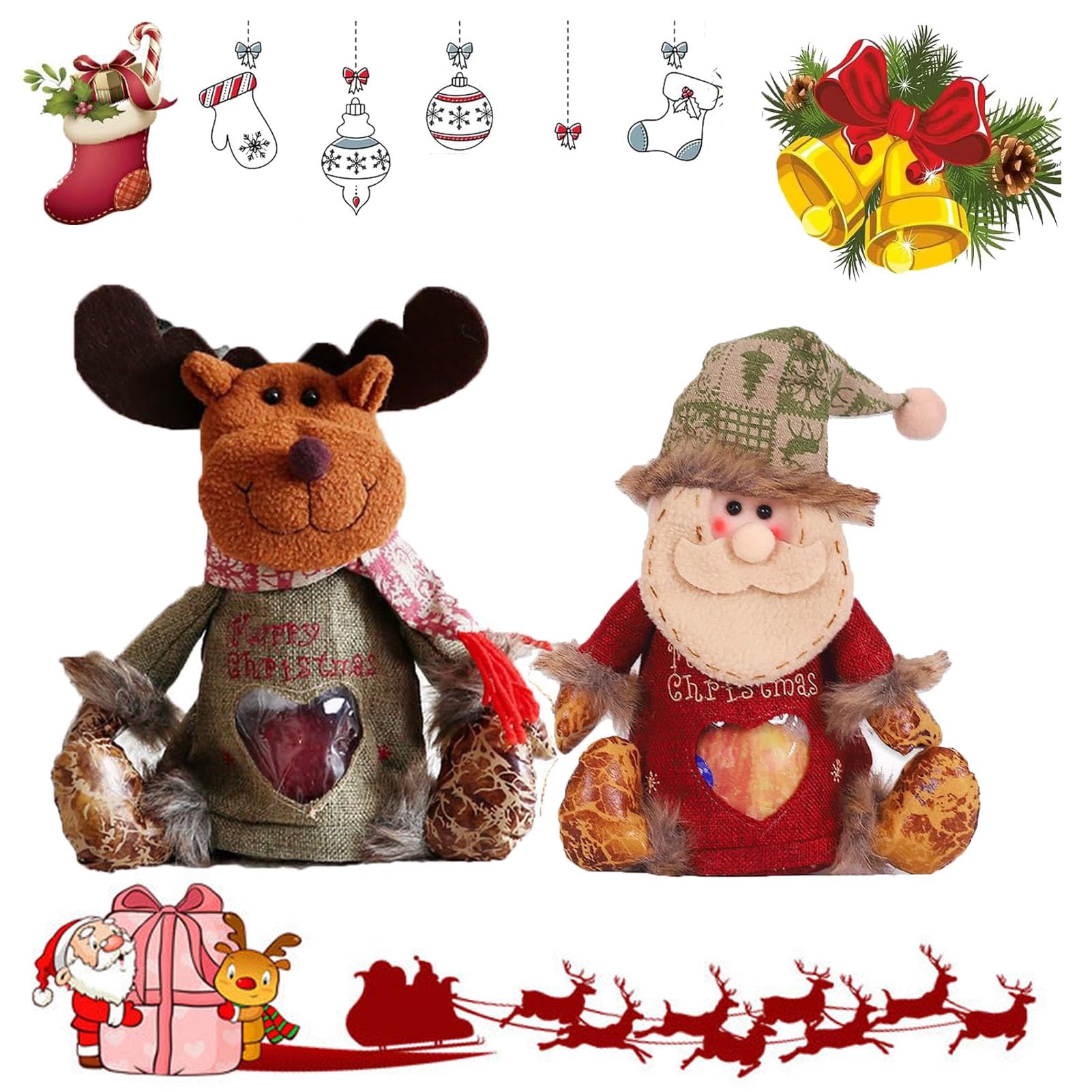 HOPASRISEE Bags Zipper Design, 2pcs-A, Small, Cute Christmas Patterns, Santa Claus, Snowman, Reindeer, Gift Wrap, Christmas