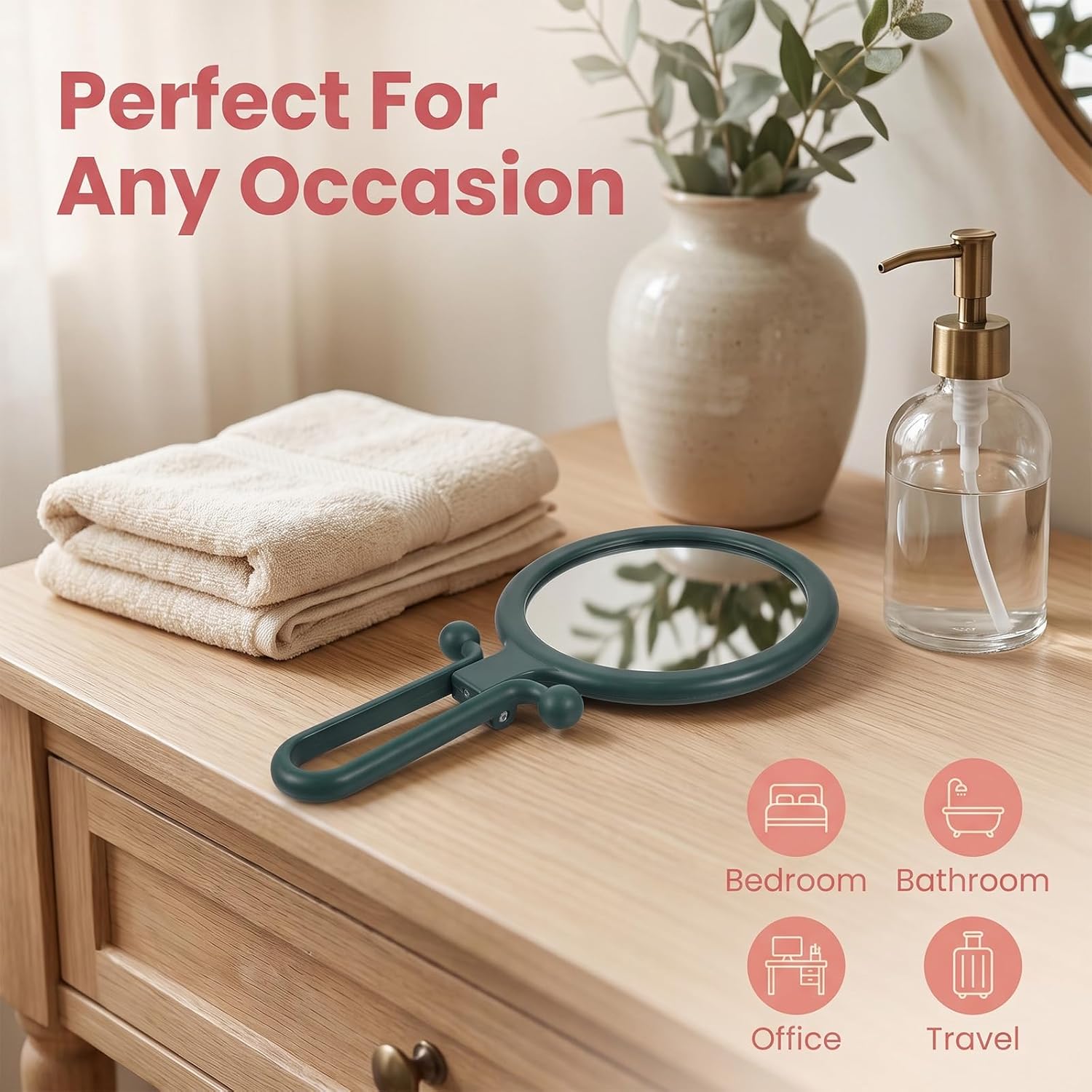 Magnifying Handheld Mirror Double Sided 1X/2X Travel Hand Held Mirror