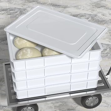 Commercial Stackable Proofing Dough Box with Lid, 4 Pack Plastic Pizza Dough Box, White