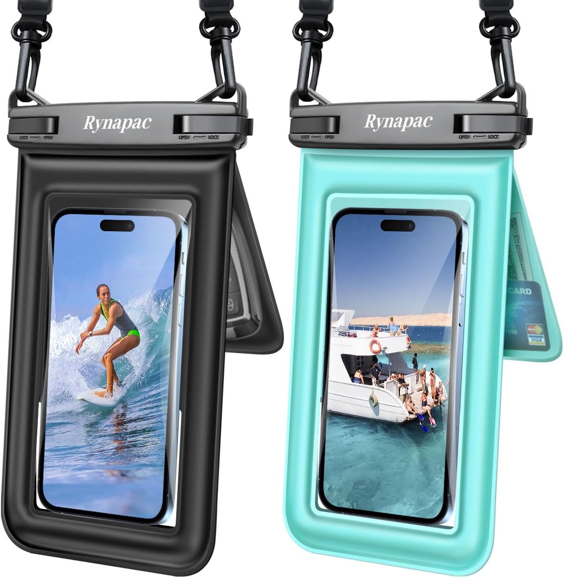 [Up to 8.5''] Floating Waterproof Phone Pouch, Double Bags Waterproof Phone Case with Lanyard for iPhone 16 15 Pro Max, Galaxy S25 S24 Ultra, IPX8 Cellphone Dry Bag Beach Cruise Ship Essentials 2 Pack