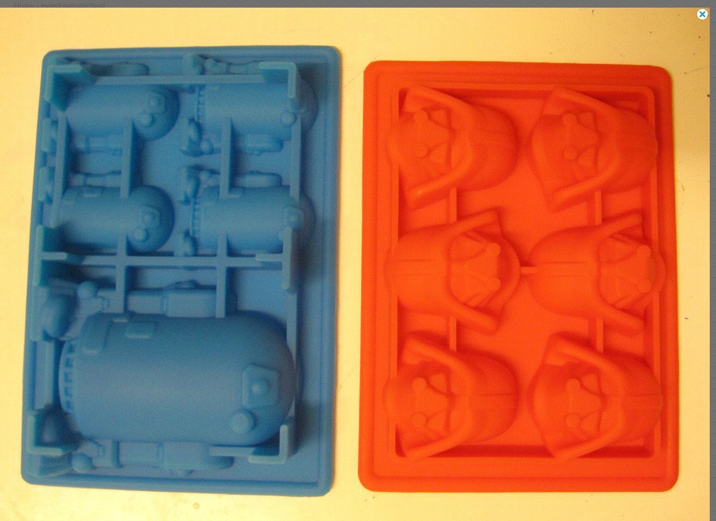 Set of 2 Star Wars Silicone Ice Trays / Chocolate Molds: Darth Vader and R2-D2