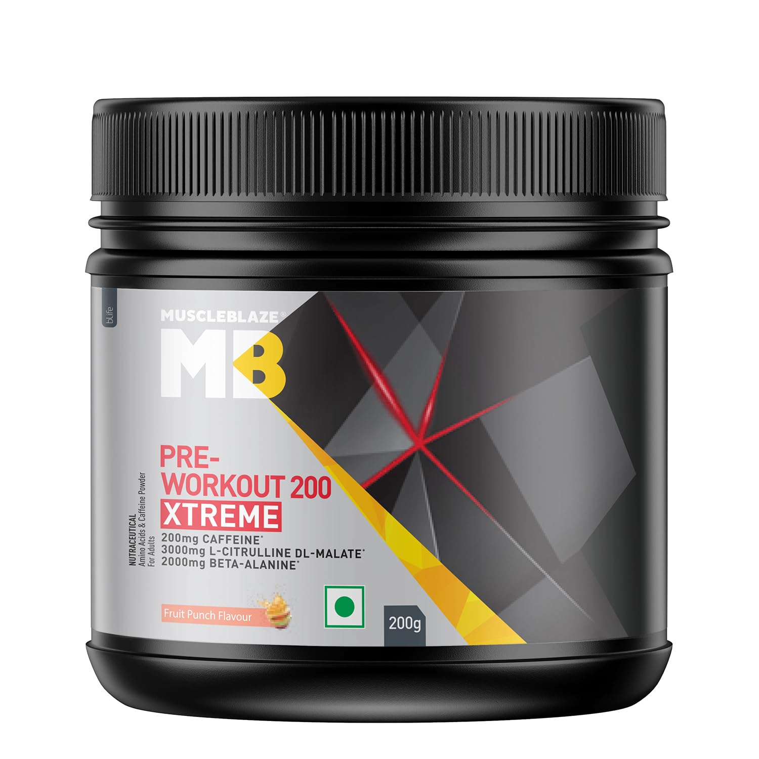 MuscleBlaze Pre Workout 200 Xtreme (Fruit Punch, 30 Servings, 200g) | 200mg Caffeine, 200mg Theanine, 2000mg Beta Alanine, 3000mg Citrulline (B0C8TTBS1F) Amazon Price History, Amazon Price Tracker
