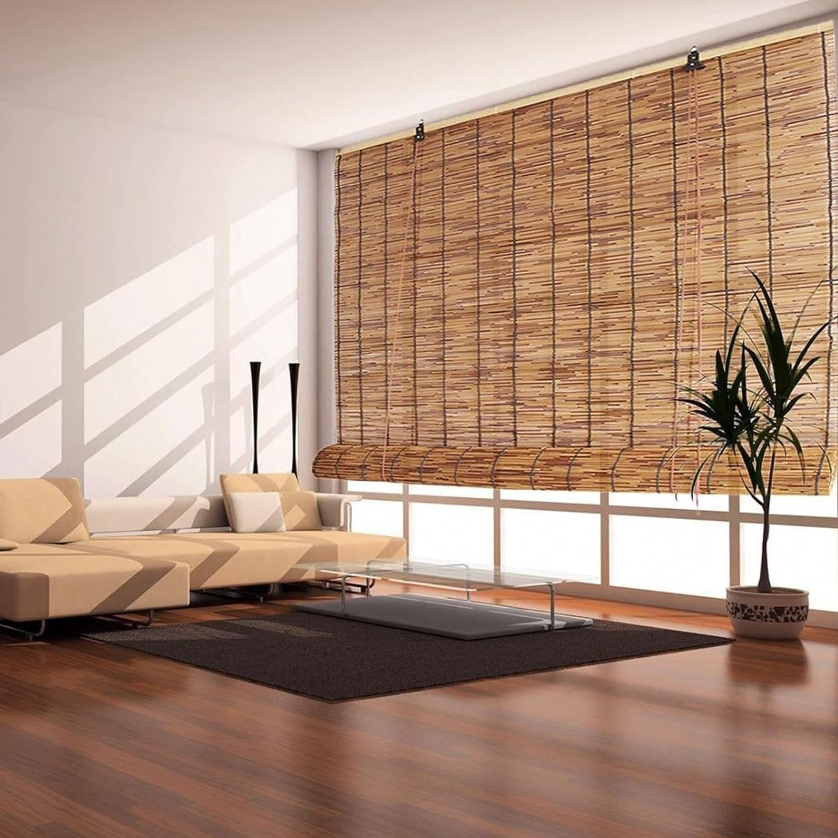 Blackout Bamboo Blinds, Bamboo Roll Up Shades for Indoor Windows, Waterproof Cordless Roller Shades Privacy Partition Outdoor Natural Reed Curtains for Home Patio Porch 72 Inch W x 72 Inch H