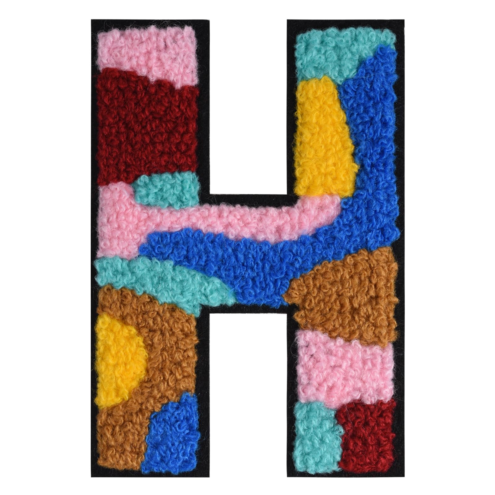 QianSiLi 4.5 Inch Chenille Iron On Letters for Clothes Varsity Letter Patches Embroidered Patch Iron On Patches for Clothing Varsity Jacket Hoodie (Multi Color,H)