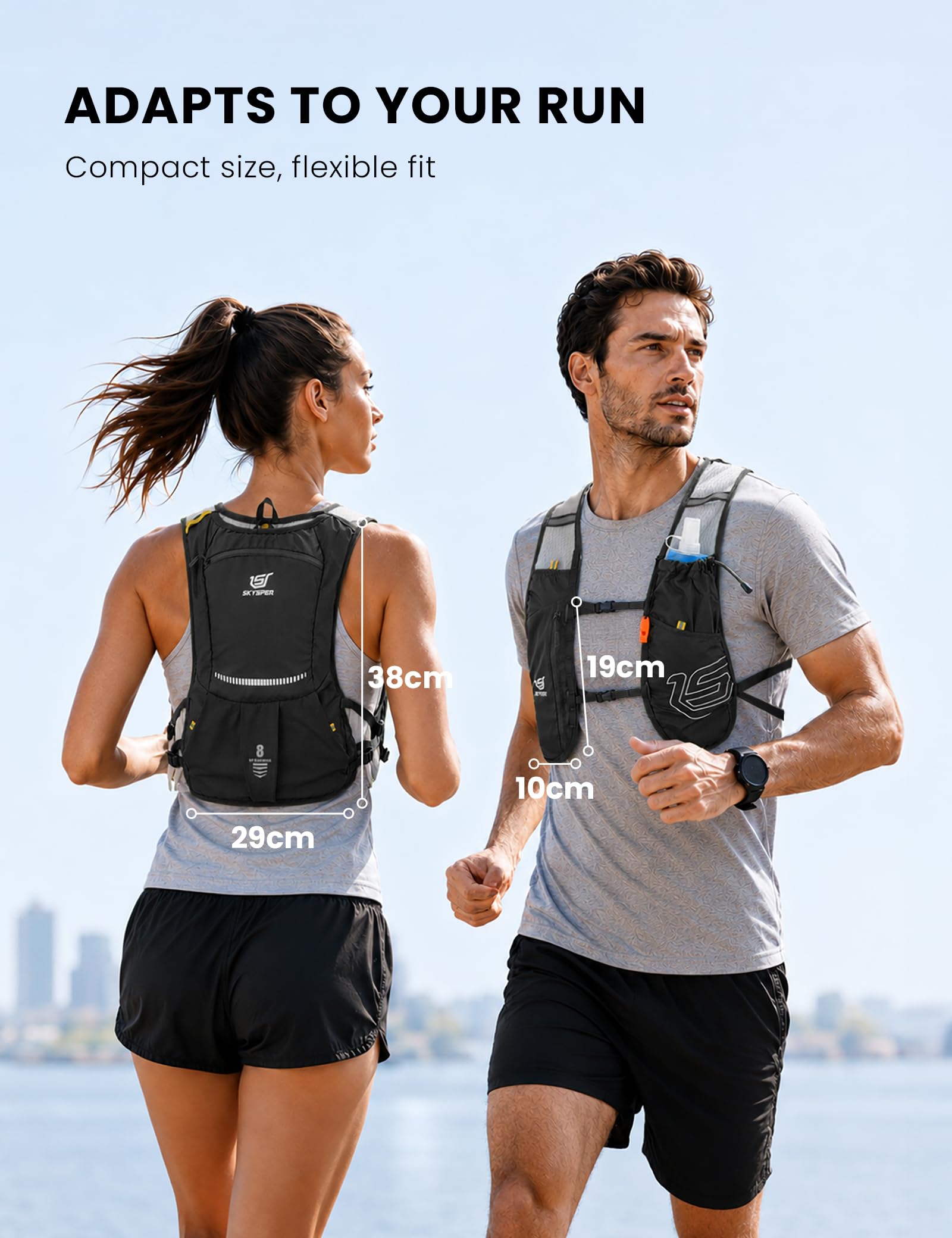 SKYSPER Chaleco de Hidratación Running 5L | Chaleco Ligero con Botella 500ML y Diseño Reflectante para Trail Maratón y Senderismo