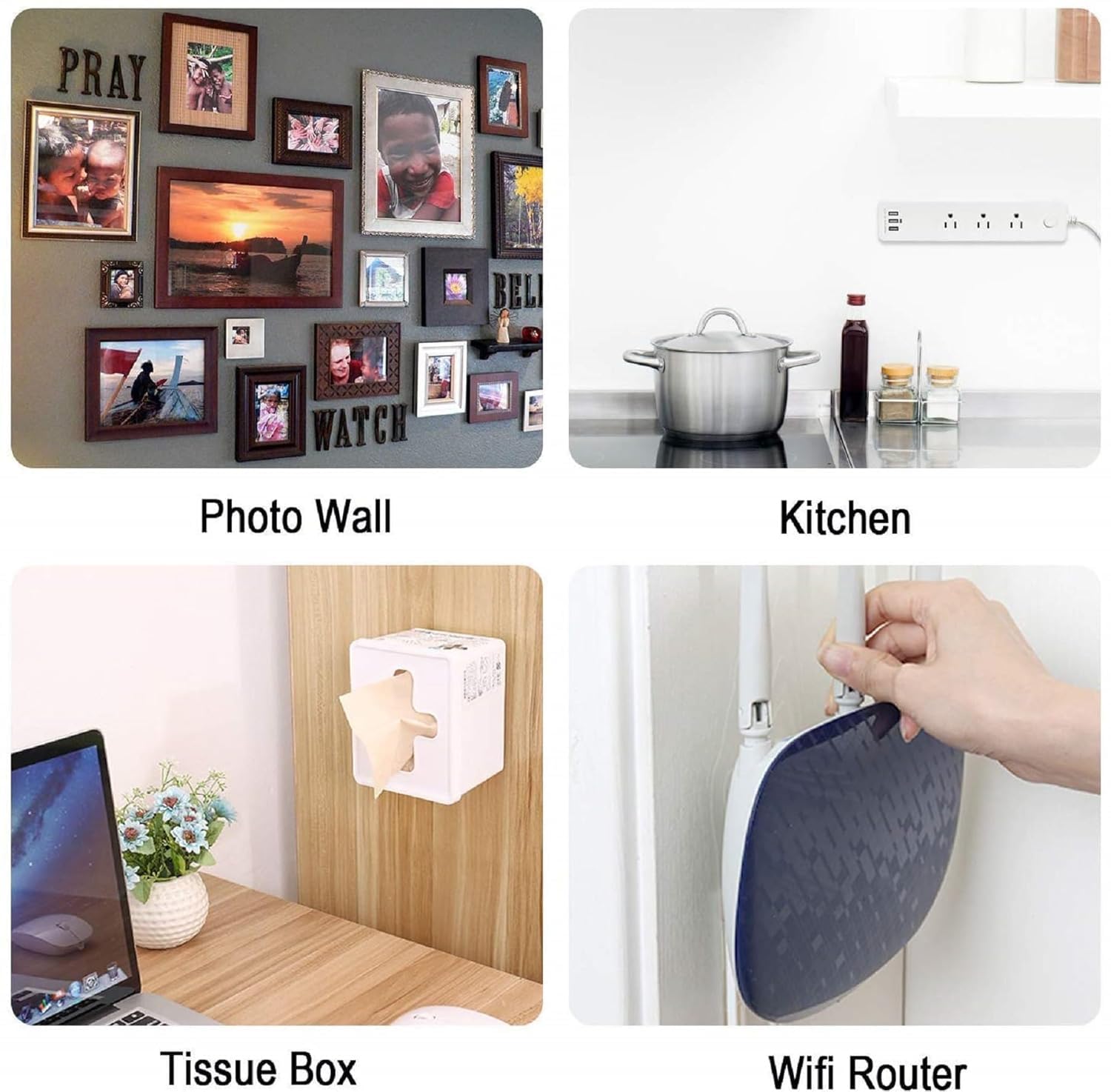 Kolorful Self Adhesive Power Strip Holder Wall-Mounted Desktop Socket Fixer Organizer No Hole Plug-in Wall Socket Sticker Fixer Router,Photo Frame,Paper Towel Box Kitchen Home Office. (Set of 2 PCS) 4