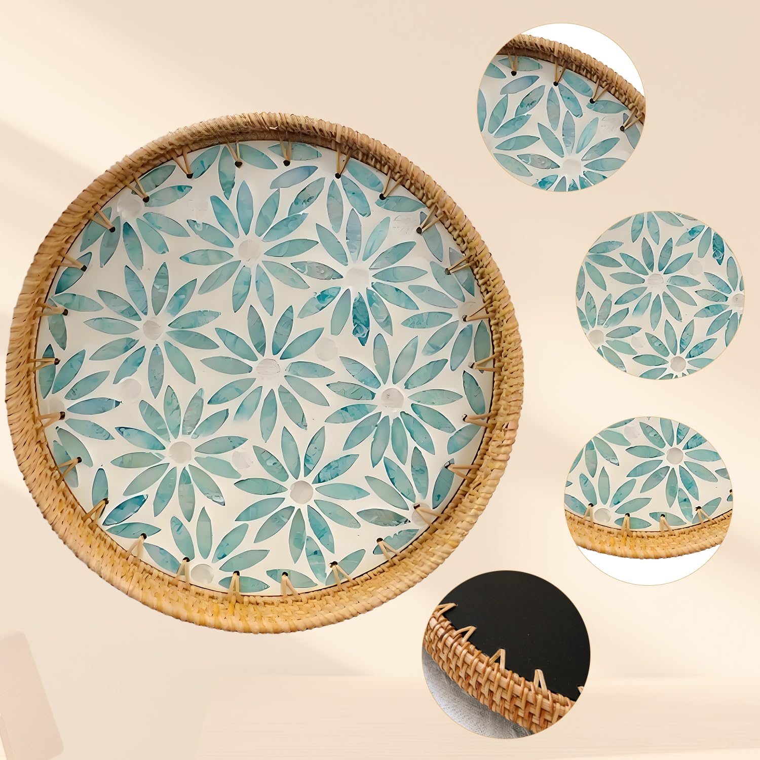 OMABETA Plateau De Service En Rotin Plateau En Rotin Tissé à La Main