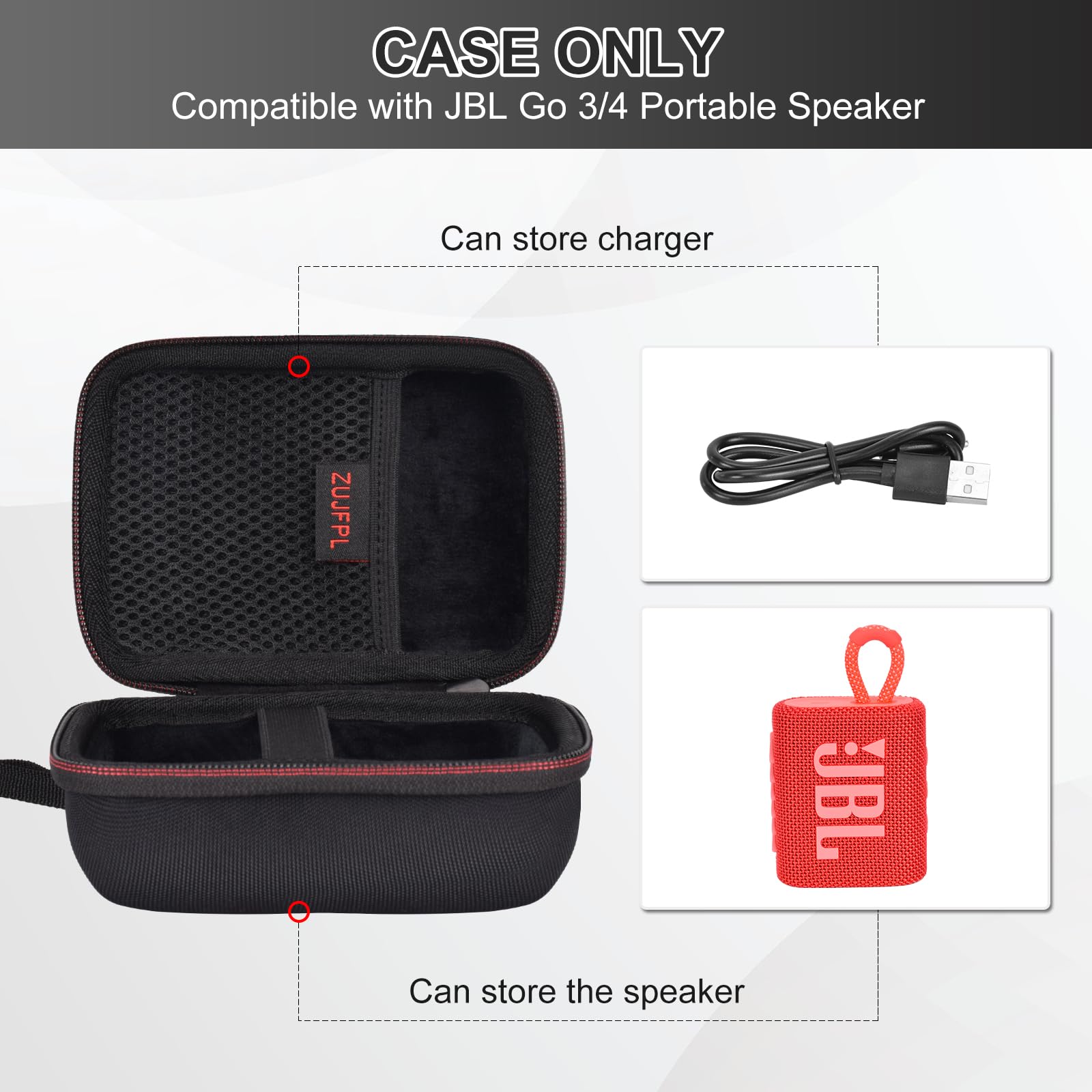 Hard Carrying Shell Case, Portable Waterproof Travel Case for JBL Go 3, Go 4 Portable Speaker - Black
