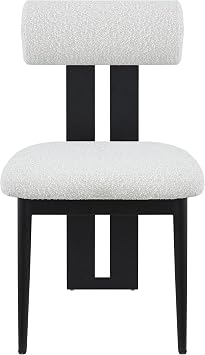 Meridian Furniture 921Cream-C Dario Collection Modern | Contemporary Dining Chair with Rich Cream Boucle Fabric, Matte Black Metal Frame, 19.5 W x 24.5 D x 33.5 H, Cream, Set of 2