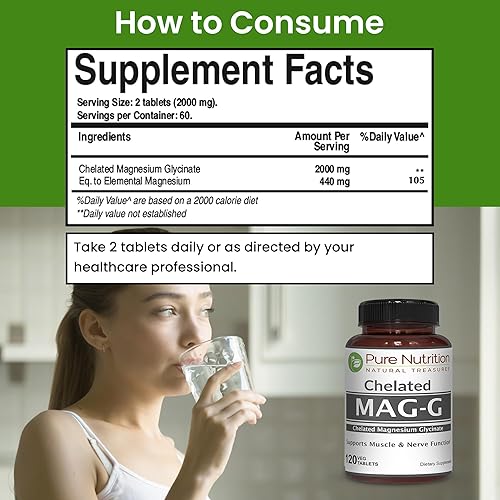 Miniatura 5 de Pure Nutrition MagG - Suplemento de glicinato de magnesio quelatado  120 tabletas  440 mg de magnesio elemental  Suplemento de magnesio de alta