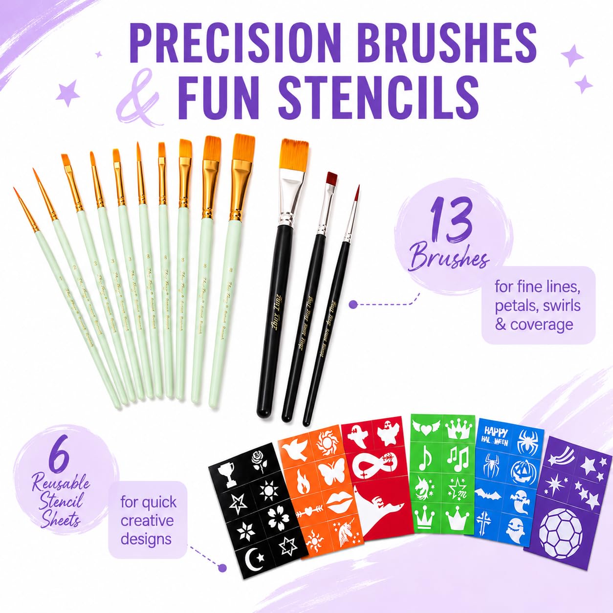SPRINGSKY 39 Colors Face Paint Kit: Professional Face Painting Kit with 6 Stencils and 13 Brushes - Water Activated Facepaint Makeup Kit - Non Toxic Face Paint for Halloween and Christmas