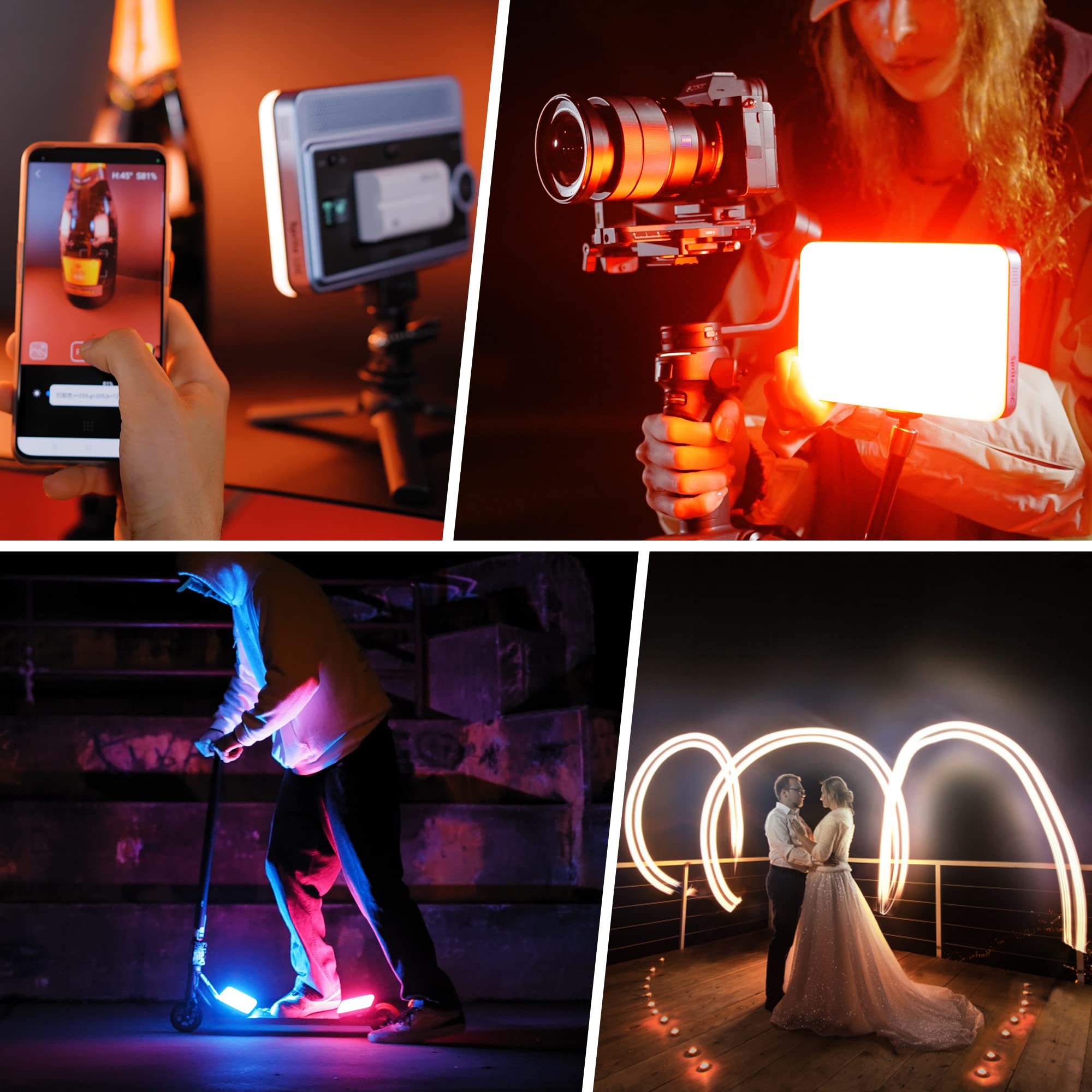 VILTROX 15C Lampe vidéo LED RVB avec contrôle APP Panneau Lumineux de caméra 0-360 Couleur CRI95 + 2800-6800K, 26 scènes Lumineuses avec Batterie NP-F550 pour caméscope DSLR Youtube Vlog